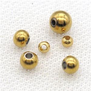 round stainless steel beads, solid, gold plated, approx 4mm dia