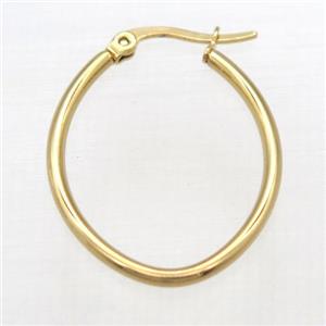 stainless steel Hoop Earrings, oval, gold plated, approx 2mm, 25x34mm