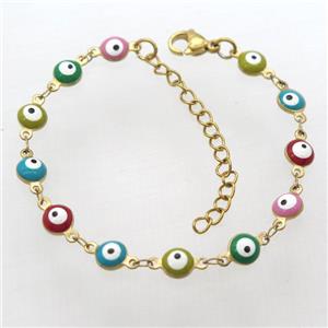 stainless steel bracelet with mixcolor evil eye, resizable, gold plated, approx 6mm, 16-20cm length