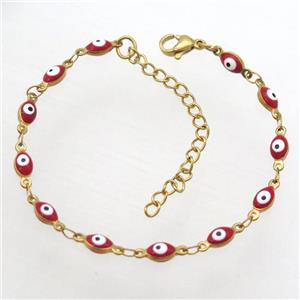 stainless steel bracelet with red evil eye, resizable, gold plated, approx 4-5.5mm, 16-20cm length
