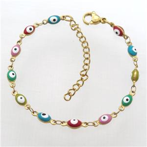 stainless steel bracelet with mixcolor evil eye, Adjustable, gold plated, approx 4-5.5mm, 16-20cm length
