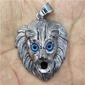 Stainless Steel Lionhead Pendant, Charm, Platinum Silver, approx 38-46mm