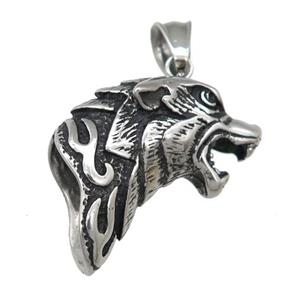 Stainless Steel Leopardhead Pendant, Antique Silver, approx 16-30mm
