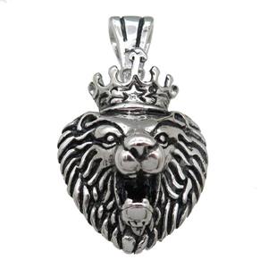 Stainless Steel Lionhead Charm, Pendant, crown, Antique Silver, approx 27-35mm