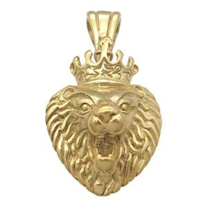 Stainless Steel Lionhead Pendant, crown, Gold Plated, approx 27-35mm