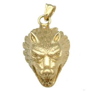 Stainless Steel Wolfhead Pendant, Gold Plated, approx 27-38mm