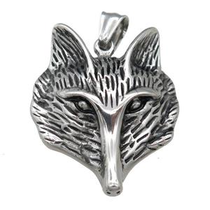 Stainless Steel Foxhead Pendant, Charm, Antique Silver, approx 33-40mm