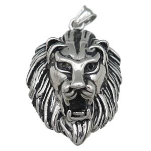 Stainless Steel Lion Pendant, Antique Silver, approx 34-43mm