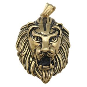 Stainless Steel Lionhead Pendant, Charm, Antique Gold, approx 34-43mm