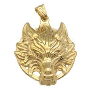 stainless steel wolf pendant, gold plated, approx 37-43mm
