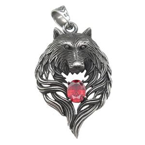 stainless steel wolf pendant, antique silver, approx 35-48mm