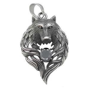 stainless steel wolf pendant, antique silver, approx 35-48mm