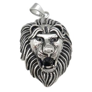 stainless steel Lion pendant, antique silver, approx 40-55mm