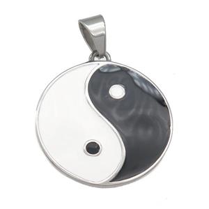 stainless steel Taichi pendant, enamel, approx 40mm