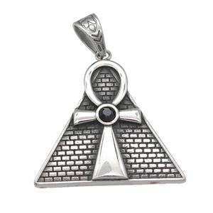 stainless steel triangle cross pendant, antique silver, approx 38-40mm