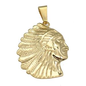 stainless steel Indian Chief Head pendant, gold plated, approx 32-37mm