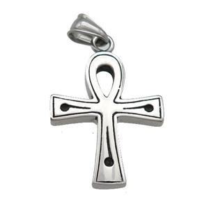 stainless steel cross pendant, antique silver, approx 27-35mm