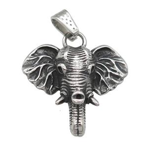 stainless steel elephant pendant, antique silver, approx 35-38mm
