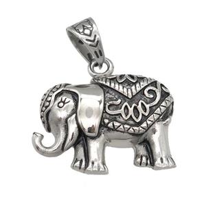 stainless steel elephant pendant, antique silver, approx 27-35mm