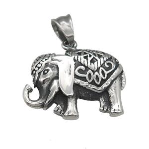 stainless steel elephant pendant, antique silver, approx 21-33mm