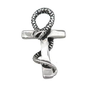 stainless steel snake cross pendant, antique silver, approx 22-40mm