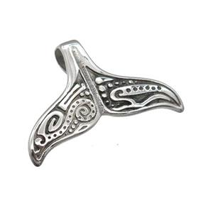 stainless steel shark-tail pendant, antique silver, approx 15-32mm