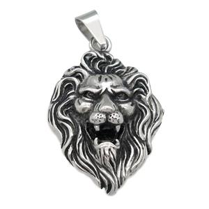 stainless steel Lion pendant, antique silver, approx 36-49mm