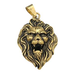 stainless steel Lion pendant, antique gold, approx 36-49mm