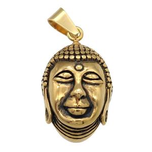 stainless steel buddha pendant, antique gold, approx 25-37mm