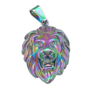 stainless steel Lion pendant, rainbow electroplated, approx 28-38mm