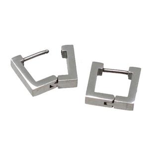 stainless steel Latchback Earring, square, platinum plated, approx 12-12.5mm