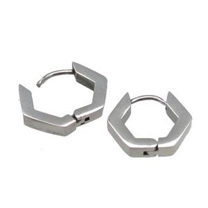 stainless steel Latchback Earring, hexagon, platinum plated, approx 14mm