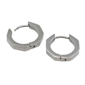stainless steel Latchback Earring, hexagon, platinum plated, approx 17mm