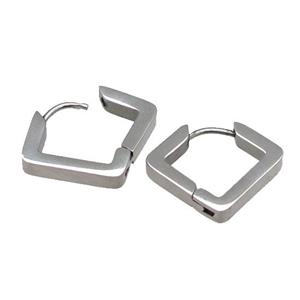 stainless steel Latchback Earring, square, platinum plated, approx 17-20mm