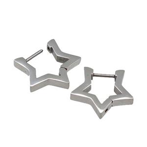 stainless steel Latchback Earring, star, platinum plated, approx 17-18.5mm
