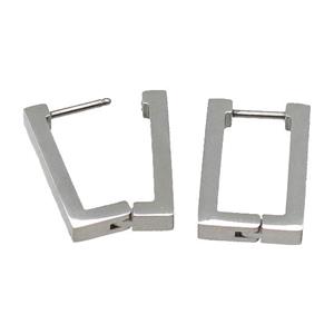 stainless steel Latchback Earring, rectangle, platinum plated, approx 12.5-20mm