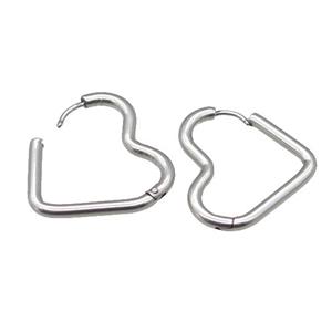 stainless steel Latchback Earring, heart, platinum plated, approx 17-25mm