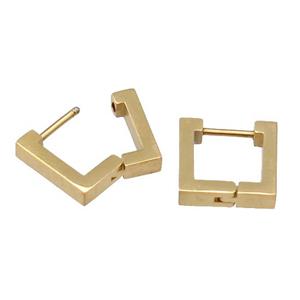 stainless steel Latchback Earring, square, gold plated, approx 12-12.5mm