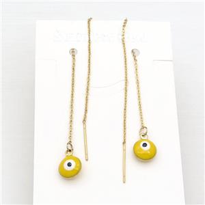 stainless steel Wire Earring with yellow enamel Evil Eye, gold plated, approx 1mm, 8mm, 11cm length