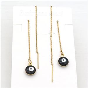 stainless steel Wire Earring with black enamel Evil Eye, gold plated, approx 1mm, 8mm, 11cm length