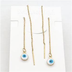 stainless steel Wire Earring with white enamel Evil Eye, gold plated, approx 1mm, 8mm, 11cm length