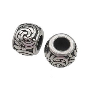Stainless Steel barrel Beads, large hole, antique silver, approx 9-12.5mm, 6mm hole