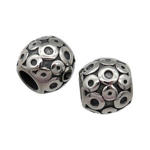 Stainless Steel barrel Beads, antique silver, approx 10-11mm, 5mm hole