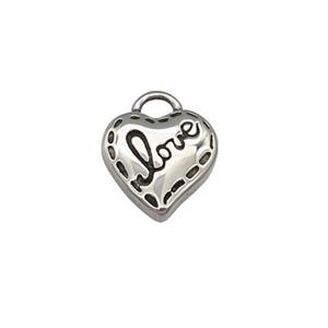 Stainless Steel heart pendant, LOVE, antique silver, approx 11mm