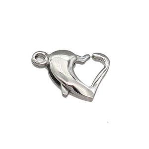 raw Stainless Steel Lobster Clasp, heart, approx 10-11mm