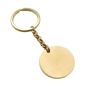 Stainless Steel keychain pendant circle gold plated, approx 32mm, 30mm dia