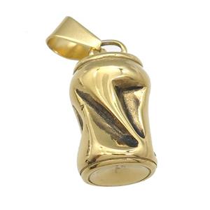 Stainless Steel cans bottle pendant antique gold, approx 15-24mm