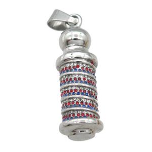 raw Stainless Steel column pendant pave rhinestone, approx 15-45mm