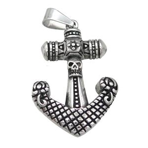 Stainless Steel anchor pendant skull antique silver, approx 28-48mm