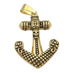 Stainless Steel anchor pendant skull antique gold, approx 28-48mm
